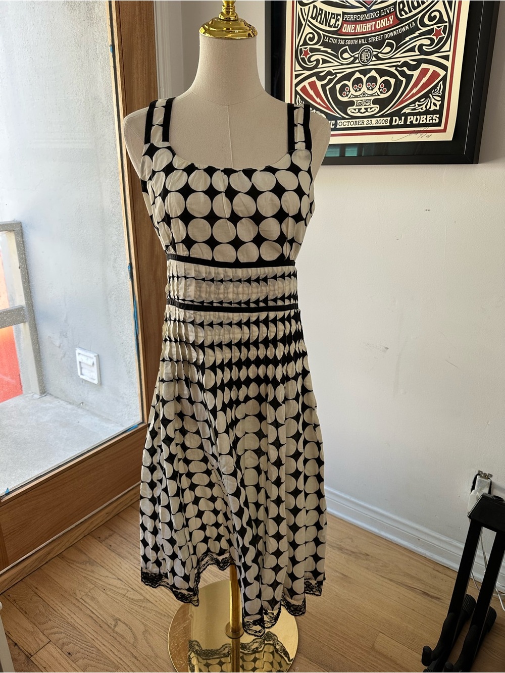 Dimri Ivory & Black Polka Dot Midi Dress